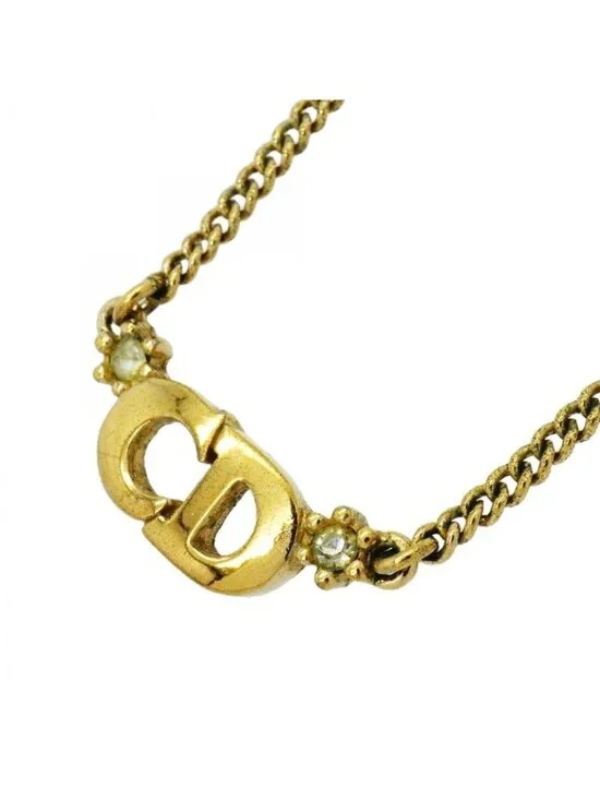 ★SOLD★ Dior Necklace Cdlogo Gold Plated Line Stone - Picture 1 of 5